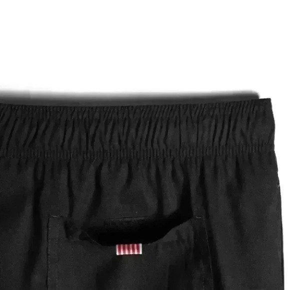 Black Vacation Style Men's Tropical Striped Print Swim Trunks - Picture 3 of 4